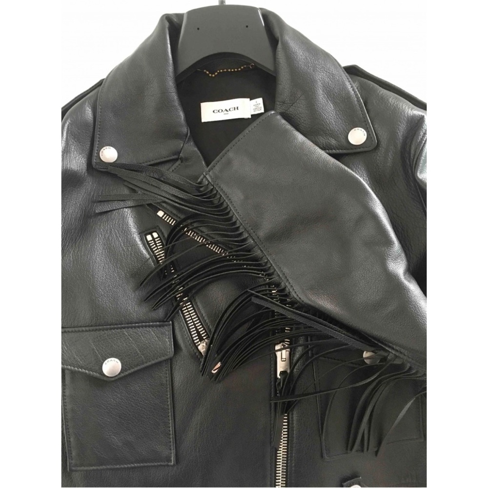 Coach Black Leather Moto Fringe Jacket - image 2
